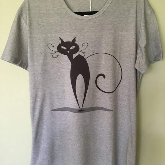 Black cat, Grey T-shirt - Picture 1 of 2